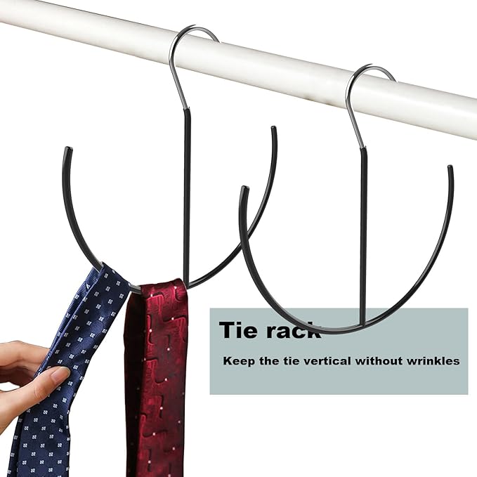 Belt Hangers, Space Saving Heavy Duty Metal Belt Hanger, Tie Rack Hanger, Rubber Cover, 9.6in x 7.9in, Black (2 Pack)