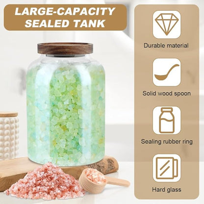 74 oz Glass Bath Salt Jar, Bath Salt Container with Wooden Lid& Scoop, Bathroom Organizers, Airtight Storage Bathtub Accessories for Women