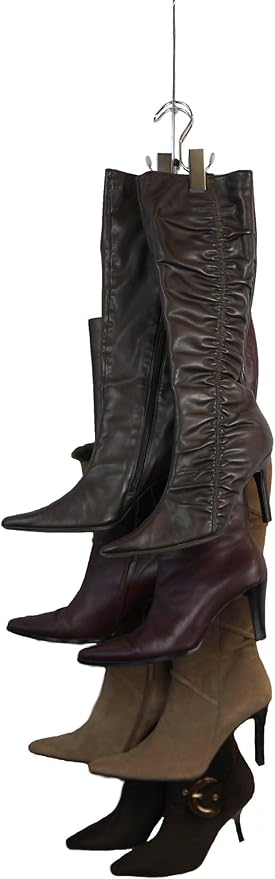 Boottique Boot Organizer: The Boot Rack - Fits in Most Closets- Hangs, Holds, Shapes, & Protects every size and style of Boots (Boot Stax Vertical Storage System with 6 Boot Hangers- Silver Hangers)