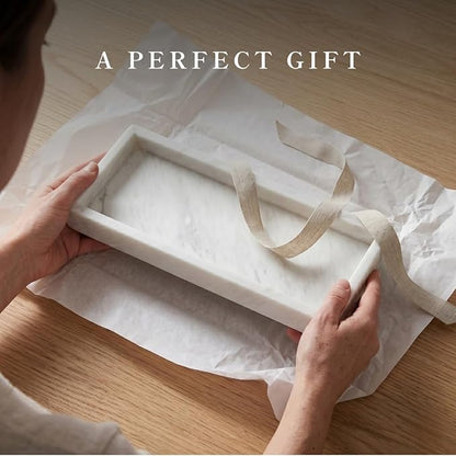 Bey-Berk Atticus Marble Bath Tray (White), 14.25" x 3.75" x 4", Genuine Stone Vanity Organizer