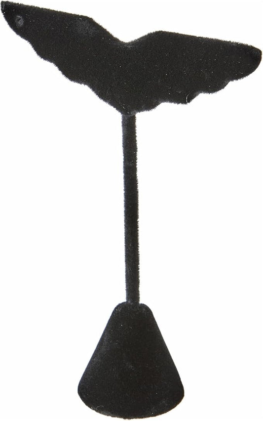 Plymor Black Velvet Wing Shaped, Three Pair Earring Display Stand, 3" W x 1.25" D x 4.75" H