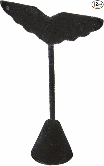 Plymor Black Velvet Wing Shaped, Three Pair Earring Display Stand, 3" W x 1.25" D x 4.75" H (Pack of 12)