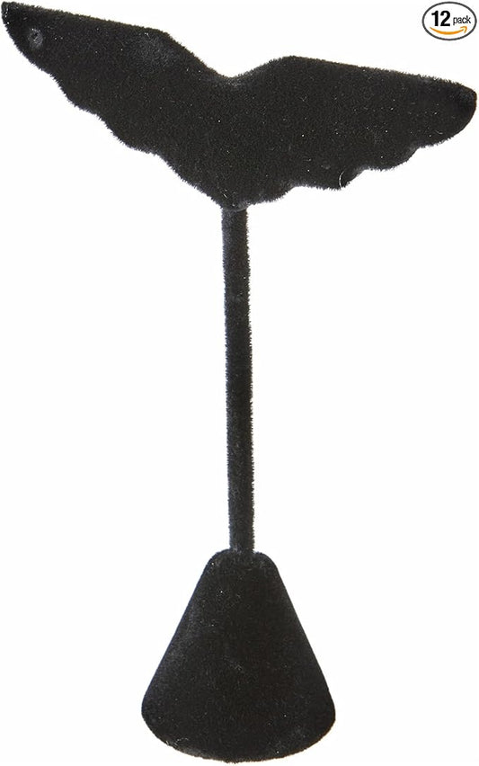 Plymor Black Velvet Wing Shaped, Three Pair Earring Display Stand, 3" W x 1.25" D x 4.75" H (Pack of 12)