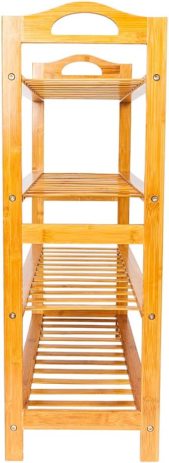 Bamboo Shoe Rack with Handle 4 Tier 16 Pairs Free Standing Shoe Shelf Storage Organizer for Entryway & Closet, Wood Color