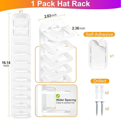 Hat Organizer for Baseball Caps, 1 Pack Hat Rack for Wall, Wall Mounted Adhesive Cap Rack, Hat Holder Hanger Hold Up to 12 Cap, Baseball Hat Storage Organizer for Door, Closet, Bedroom(Cloud White)