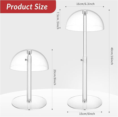 JUESHA 2 Pack Clear Acrylic Hat Display Stand Height Adjustable, Countertop Hat Holder for Baseball Caps Cowboy, Wig Head Counter Stand for Closet (PATENT PENDING)