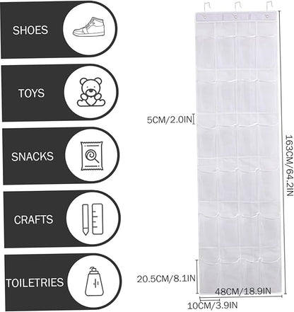 Shoe Hanger for Door 24 Mesh Pocket Over the Door Shoe Organizer Space Saving Hanging Storage Holder with Hooks 64x19 Inch White