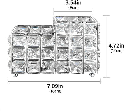 LUEXBOX Crystal Makeup Brush Holder, One-Piece Square Brush Organizer, Cosmetics Brush Storage Container for Table, Dresser, Bathroom, Bedroom Organization (Silver)