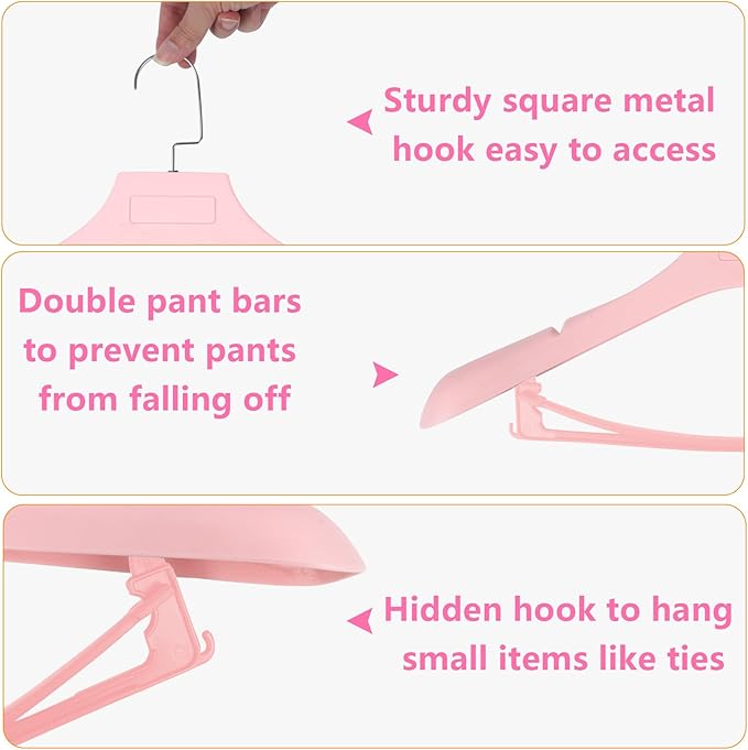 DEDU Plastic Extra Wide Shoulder Suit Hangers for Men 15 Pack Width 17.7", Pink Sweater Hangers no Shoulder Bump Non Slip for Thick Sweaters, Clothes Hangers with Pants Bar & Metal Hook
