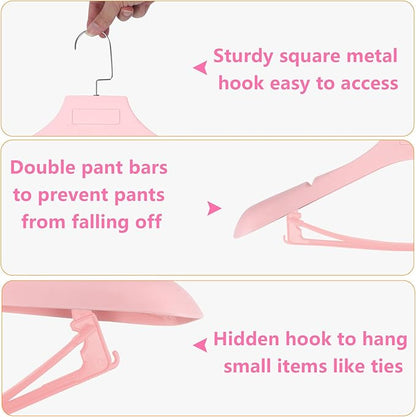 DEDU Plastic Extra Wide Shoulder Suit Hangers for Men 15 Pack Width 17.7", Pink Sweater Hangers no Shoulder Bump Non Slip for Thick Sweaters, Clothes Hangers with Pants Bar & Metal Hook