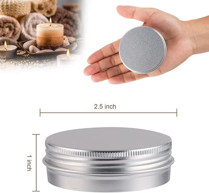 OBKJJ 48 Pcs Aluminum Round Cans with Lid, 2 Oz Metal Tins Food Candle Containers with Screw Tops for Crafts, Food Storage, DIY (Silver)