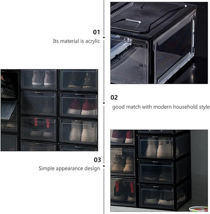 BESPORTBLE Stackable Sneaker Shoes Box with Lid, Compact Dark Drawer-style Shoe Organizer for Home Storage and Display