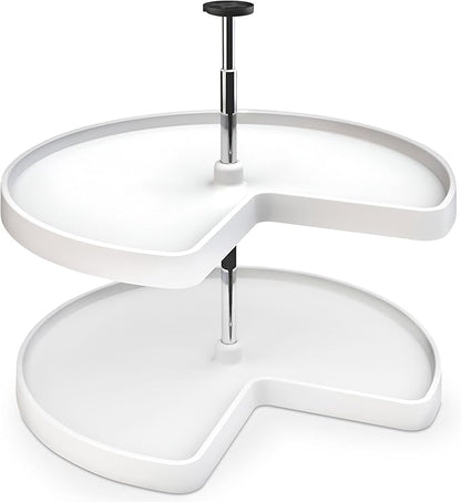 Rev-A-Shelf 28" Kidney Shaped Dual Tier Lazy Susan Organizer for Corner Base Kitchen Cabinets, Plastic Home Storage Shelves, 28" W x 22.5" D x 26" H, White, 3472-28-11-52