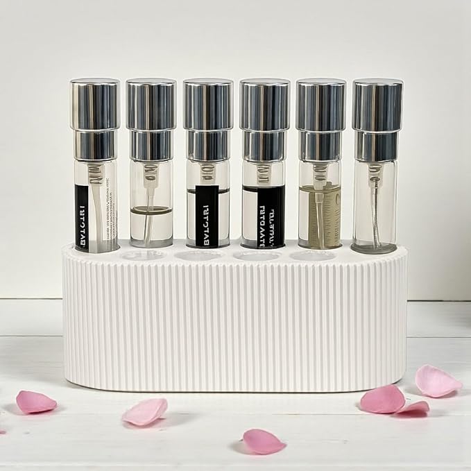 Perfume Sample Organizer for Bathroom or Vanity – Ideal Makeup and Skincare Storage, Desk and Bathroom Counter Organizer, Gift for Her ((PURE WHITE) Fits 8mL Atomizers (Travel Size))