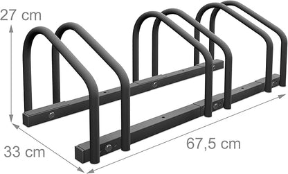 Relaxdays, 3 Bicycle Holder, Steel Bike Rack, Bicycle Carrier Tyre Width 60 mm, Anthracite