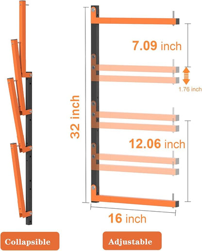 Lumber Storage Rack,Upgrade Folding Lumber Rack Wall Mount,Heavy Duty Metal 4 Level 32 Inch Wood Storage Rack for Garage Storage Organization