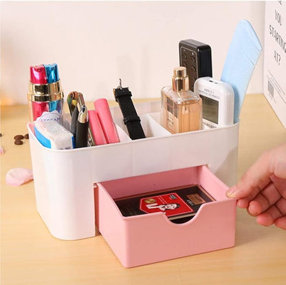 Jilukibo Large Capacity Makeup Organizer for Bathroom Bedroom, Cosmetic Storage Box with Drawers, Desktop Makeup Container for Jewelry Lipstick Skin Care (Pink)