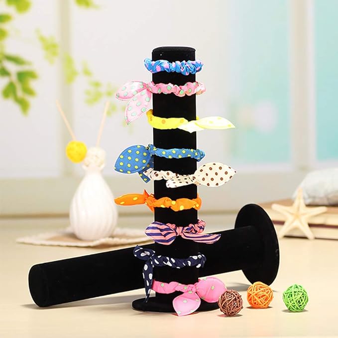 GSHLLO Vertical Tower Hair Tie Scrunchie Organizer Holder Bracelet Display Stand Holder Rack Black Velet