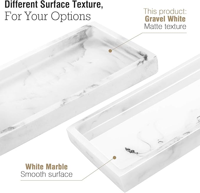 Luxspire Bathroom Vanity Tray, 8 x 4 inch Resin Dresser Jewelry Ring Dish Tank Storage Kitchen Sink Countertop Organizer Plate Holder for Perfume Soap Towel Bathroom Accessories, Mini, Gravel White