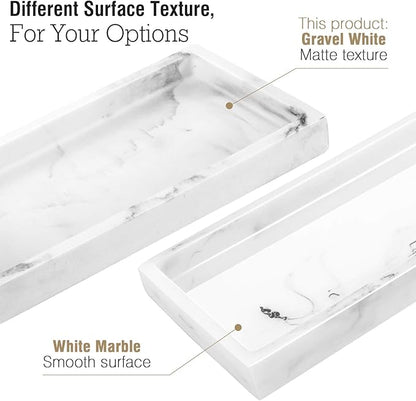Luxspire Bathroom Vanity Tray, 8 x 4 inch Resin Dresser Jewelry Ring Dish Tank Storage Kitchen Sink Countertop Organizer Plate Holder for Perfume Soap Towel Bathroom Accessories, Mini, Gravel White