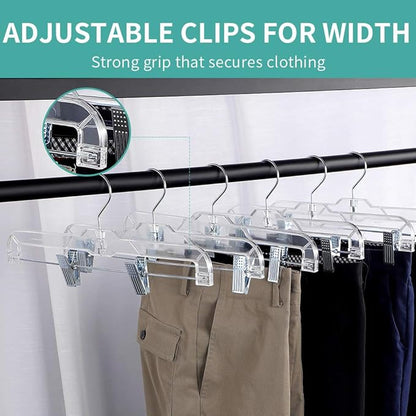 Crystal Clear Plastic Pants Hangers 20 Pack, with Strong Metal Clips, Skirts, Trousers, Trunks, Swim Suits, Teenagers, Heavy Duty, Acrylic 11 inch