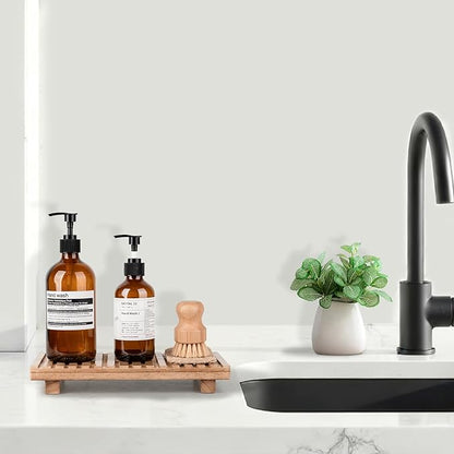 Bathroom Tray Rustic Farmhouse Bathroom Decor Wood Display Stand Riser Kitchen Soap Dish Holder for Vanity, Countertop, Sink, 11 * 5.5 Brown