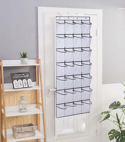 Hanging Closet Organizer Over The Door Shoe Holder Breathable Mesh Shoe Holder Wall Behind With Metal Hooks 3 Pack,59”×22”(White)