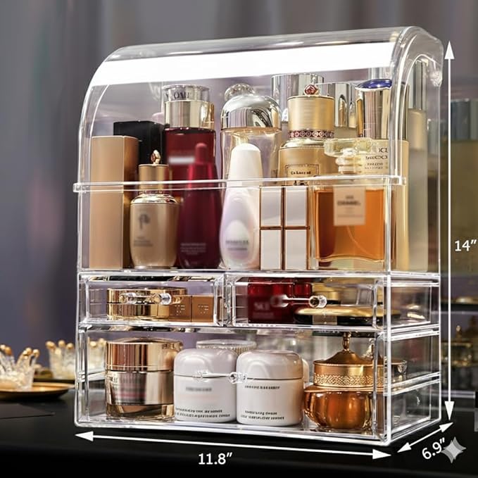 MOOCHI Clear Professional Large Cosmetic Makeup Organizer Bathroom Storage Display Case with Drawers