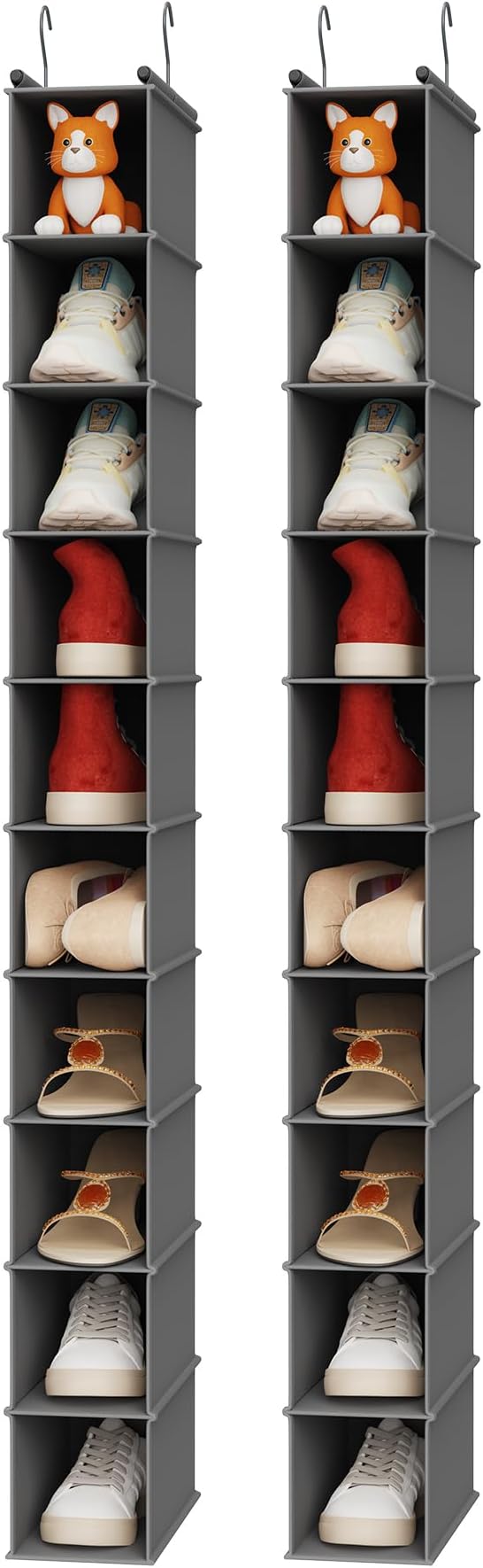 MAX Houser 10-Shelf Hanging Shoe Shelf Organizer, Hanging Shoe Storage for Closet,Pack of 2(Grey)