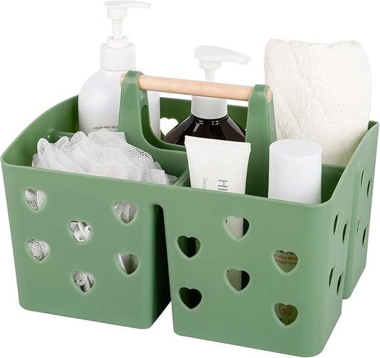 Anyoifax Portable Shower Caddy Plastic Shower Basket Organizer Divided Bathroom Caddy Storage Cleanning Caddy Tote with Handle for College, Dorm Room, Kitchen, Green