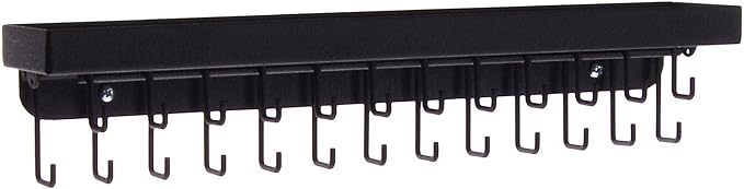 Angelynn's Heavy Duty Wall Mounted Long Necklace Hooks Holder Display Bracelet Organizer with Tray Shelf, Hanging Closet Jewelry Storage Rack, Schelon Black 14 1/2" x2 1/2"