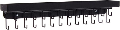 Angelynn's Heavy Duty Wall Mounted Long Necklace Hooks Holder Display Bracelet Organizer with Tray Shelf, Hanging Closet Jewelry Storage Rack, Schelon Black 14 1/2" x2 1/2"