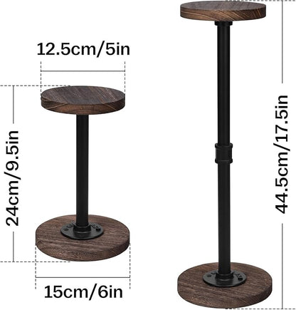 4Pcs Tabletop Hat Stand Cap with Height Adjustment, Industrial Metal Pipe Rustic Burnt Wood Hat Rack, Wig Rack for Chapeau, Cowboy Hat, Helmet