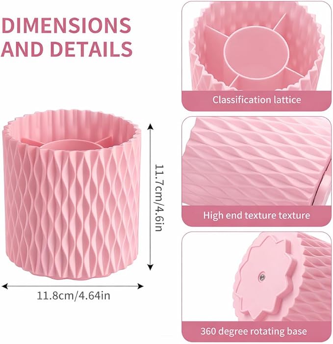 Makeup Brush Holder Organizer, 360° Rotating 5-Slot Make up Brushes Cup for Cosmetic, Lipstick, Hair Brush Holder - Spinning Vanity Countertop Caddy for Bathroom, Dorm & Office, Pink