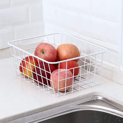Redrubbit Wire Storage Baskets, Large Farmhouse Metal Freezer Basket Storage Organizer Bins with Handles for Kitchen Cabinets, Pantry, Closets, Bedrooms, Bathrooms, Set of 2, White