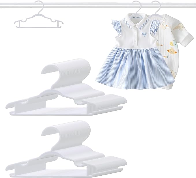 Baby Hangers 100 Pack 10.35 Inch Kids Clothes Hangers Plastic Infant Hangers for Closet Infant & Toddler Clothing Pants Coats Skirts (White)