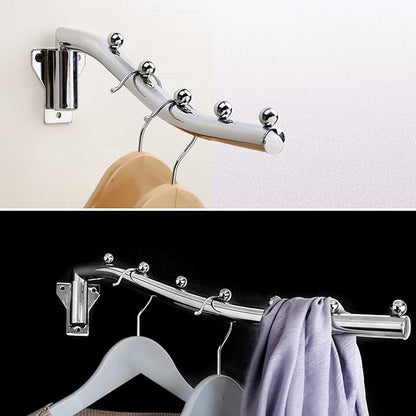 2 Pack Wall Mounted Folding Clothes Hanger Rack, Folding Hanger Detachable Sturdy Swing Arm Coat Hanger Stainless Steel Clothes Hook Closet Rod Clothing Holder Drying Racks for Bathrooms Laundry Room