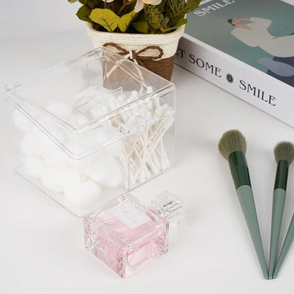 Adorila 4-Compartment Clear Organizer with Lid - Easy-Open Handle Box for Flossers, Hair Ties & Swabs - Dustproof Bathroom Storage
