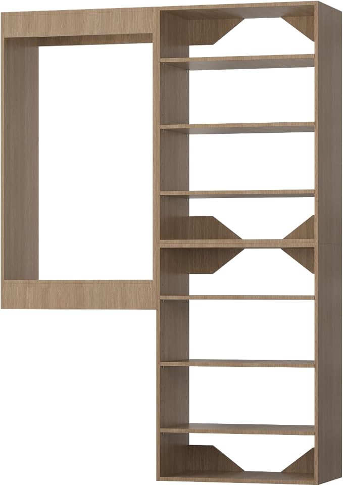 Modular Closet System, 46" Wide Closet Organizer System with Towers and Hanging, Wood Closet Tower Storage for Walk In Closets, Wall Mounted Wardrobe Organizer Kit System, Bedroom, Wood