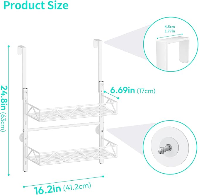 HapiRm Over the Door Hat Organizer - 2 Tier Wall Mounted Hat Rack with 2 Adjustable Metal Basket, Baseball Caps Organizer Storage Holds up to 20 Caps for Door, Bedroom, Closet (White)