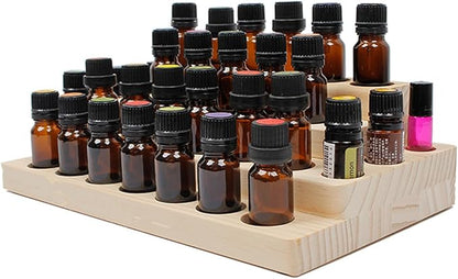 VolksRose 4-Tier Essential Oils Storage Rack, Wooden Essential Oils Nail Polish Display Holder Shelf, Cosmetic Perfume Essential Oil Organizer Stand - 30 Slots for (5ml 10ml 15ml 20ml) Bottles