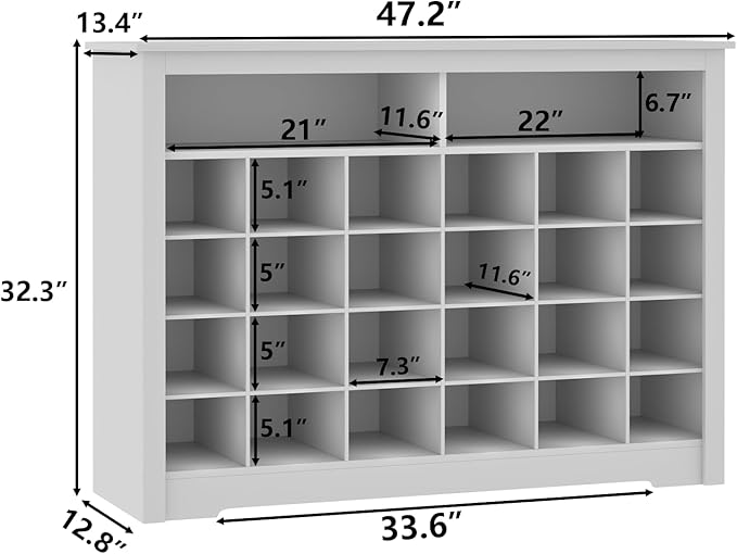 Gyfimoie 5-Tier Storage Cabinet for Entryway, Modern Shoe Rack with 26 Cubbies, Freestanding Shoe Organizer with 24 Pair Shoe Storage Cabinet for Hallway,Bedroom,Living Room(White