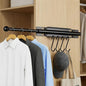 Valet Rod for Closet Pull Out, 12 Inch Retractable Slide Out Closet Rod with 4 Hooks, Heavy Duty Steel Extendable Adjustable Clothes Hanger Rod for Laundry Room, Wardrobe & Bathroom, Black