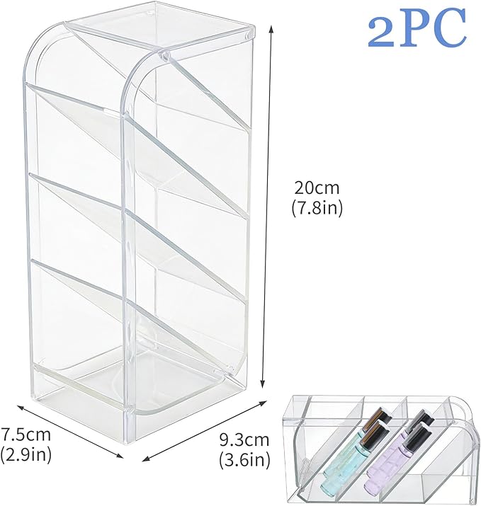 4-Tier Acrylic Rollerball Perfume Organizer, 2Pack 45° Slanted Perfume Holder, Transparent ScentBird & Travel Size Perfume Sample Storage Case(2pack)
