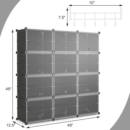 Safstar 48 Pairs 12 Cube Shoe Rack Organizer, Black, Polypropylene