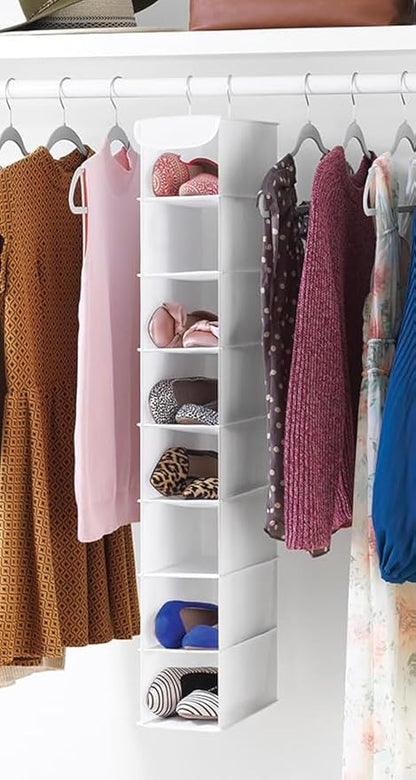 Whitmor Hanging Shoe Organizer, 8 Shelves-Hanging Closet Organizer, Hanging Shoe Rack for Small Closet, Hanging Shelves for Storage Shoes Clothes 11.5" D x 5.5" W x 41" H, White