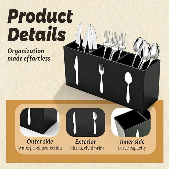 Acrylic Cutlery Storage Organizer Silverware Caddy Utensil Holder Utensil Holder for Party Cutlery Caddy 3 compartment kitchen utensil storage box for Cabinets Indoor and Outdoor Storage