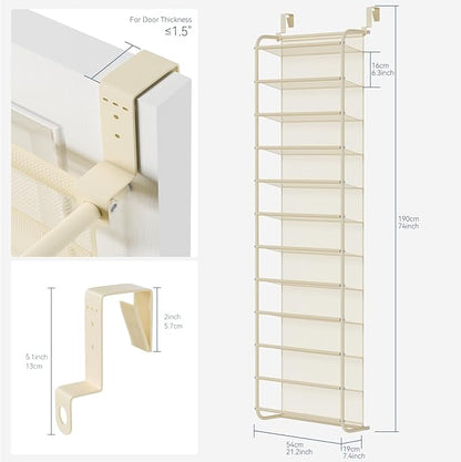 Whitmor 36 Pair Over The Door Shoe Organizer, 12 Tier Hanging Shoe Organizer, Heavy Duty Metal & Mesh Shoe Holder, Hanging Shoe Rack for Closet Organizer & Storage, 74"L x 21.7"W x 7.5"H, Beige
