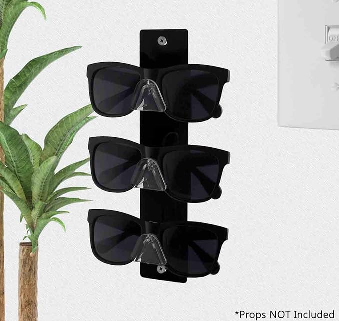 Glasses Holder 3 Tier Holder Black Acrylic Back Clear Nose Wall Mount with Hanging Hardware Retail Locations Space Saver Organizer Storage Hanger Warehouse Eyeglasses Safety by Marketing Holders