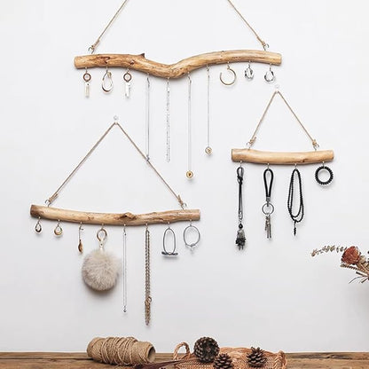 Qenk 2Pcs 15 Inch Natural Driftwood Decorative Branches Farmhouse Home Wall Hanging Decor Hanging Jewelry Organizers with 5 Hooks